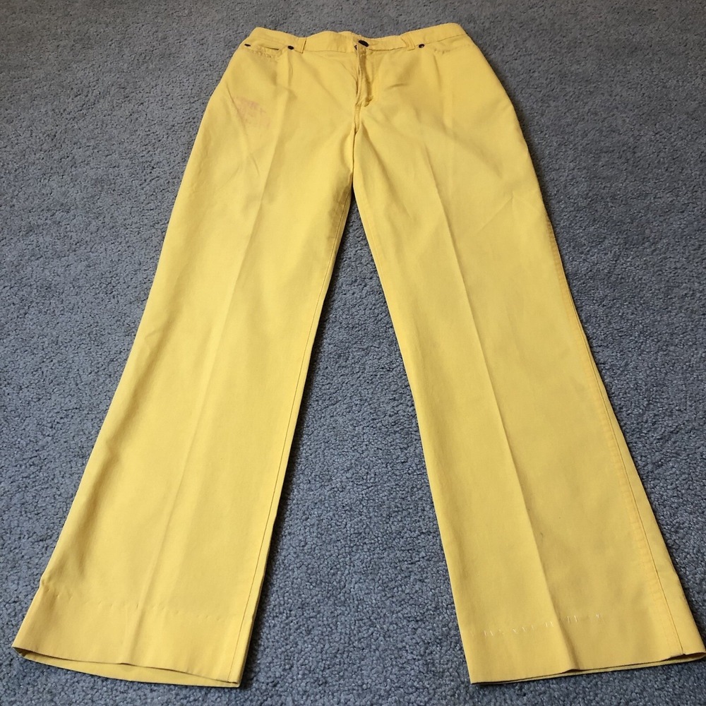 Vtg H.I.S Chic Chino Pants Women's 14 Yellow Cotton Straight Leg Festive Career